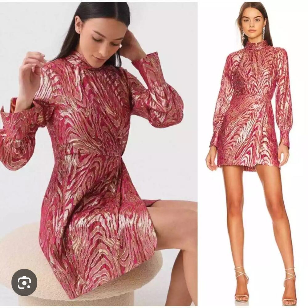 Jonathan Simkhai Halen Fil Coupe Mini Dress Bougainvillea Metallic Moire 2 NWT